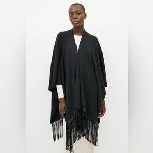 Vince Charcoal & Black Leather Fringe Shawl